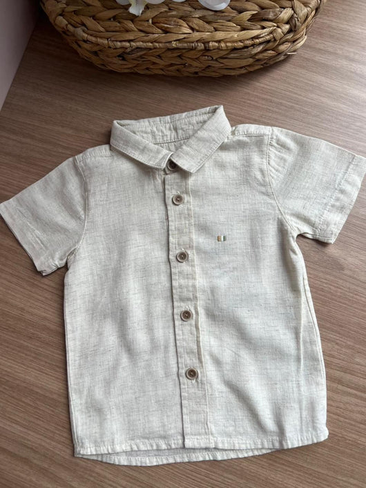 CAMISA MANGA CURTA BOTÕES LINHO COM BORDADO MENINO GROW UP