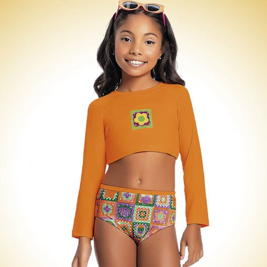 CONJUNTO BLUSA MANGA LONGA COM TOP E CALCINHA FLORAL PROTEÇÃO UV50+ MENINA FAKINI