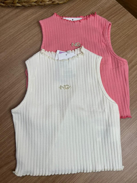 BLUSA REGATA CROPPED CANELADO MINIMALISTA N STRASS MENINA NINA GO