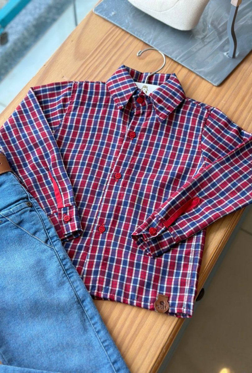 CAMISA MANGA LONGA XADREZ QUADRICULADA BOTÕES UNISSEX LUI BAMBINI