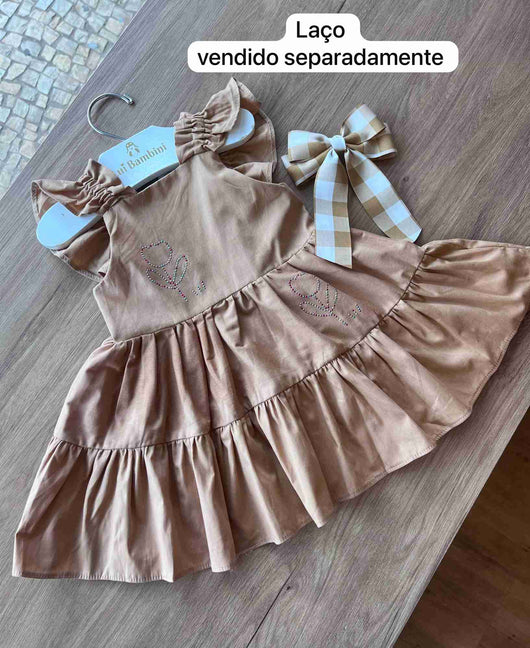 VESTIDO ALÇA ELÁSTICO COM BABADO STRASS MENINA MON SUCRÉ