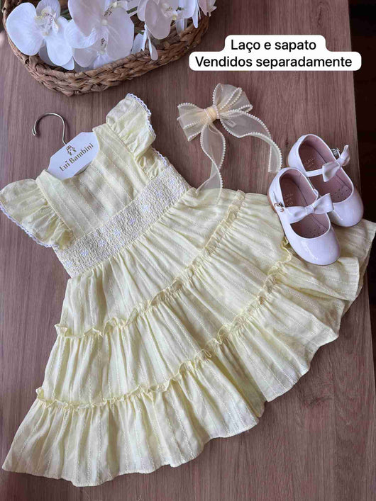 VESTIDO ALCA COM BABADO BORDADO RENDA FLORAIS MENINA PETIT CHERIE