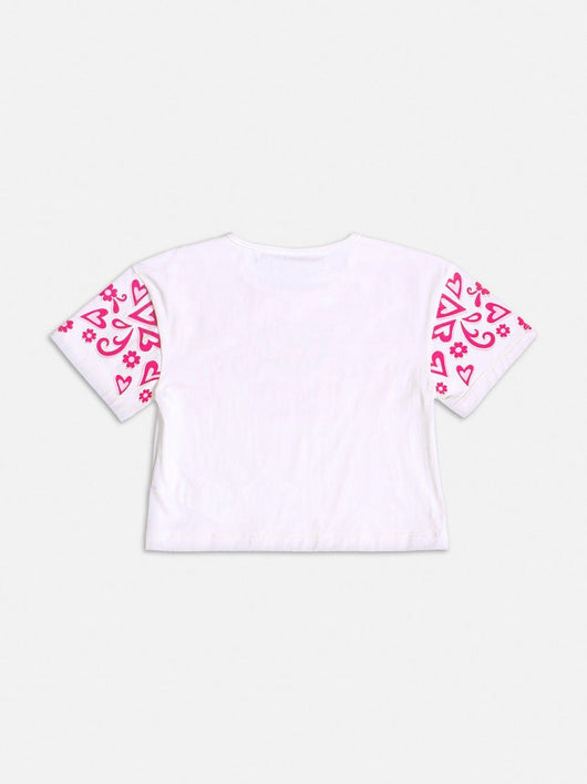 BLUSA MANGA CURTA CORAÇÕES E FLORES MK COM STRASS MENINA MOMI