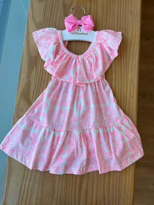 VESTIDO MANGA CURTA GOLA SOBREPOSTA FLORAL COM BABADOS MENINA FAKINI