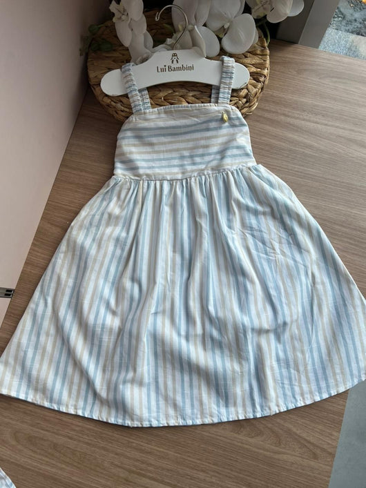 VESTIDO ALÇA LISTRADO PINGENTE DOURADO MENINA ONDA MARINHA
