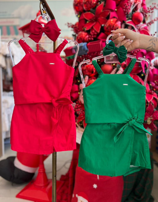 CONJUNTO BLUSA ALÇA BATA AMARRAÇÃO LISA E SHORT SAIA MENINA ELIAN