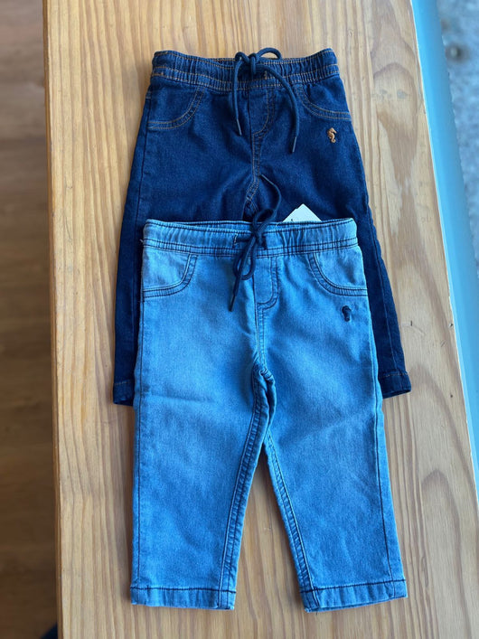 CALÇA JEANS CAVALO MARINHO BORDADO BOLSOS DECORATIVOS MENINO ONDA MARINHA