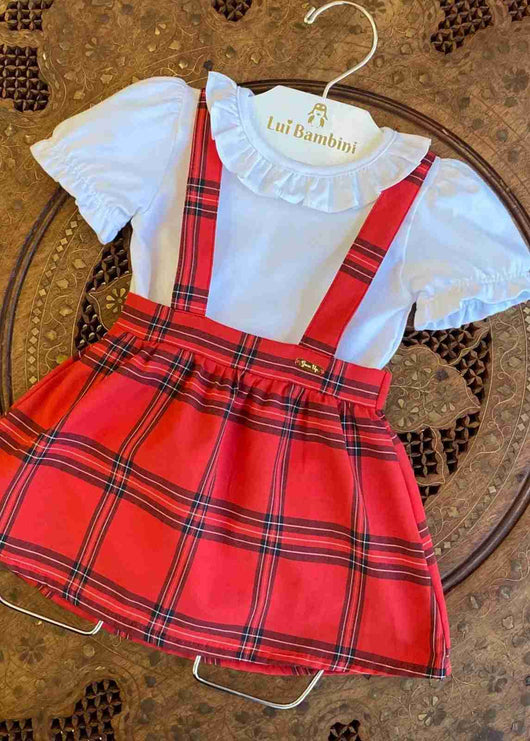 CONJUNTO BODY MANGA CURTA BABADO E SALOPETE XADREZ MENINA GROW UP PRO50