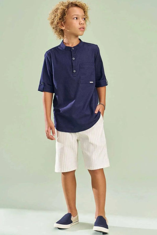CONJUNTO BATA MANGA CURTA LINHO BERMUDA ALFAIATARIA COM ELASTANO MENINO JOHNNY FOX