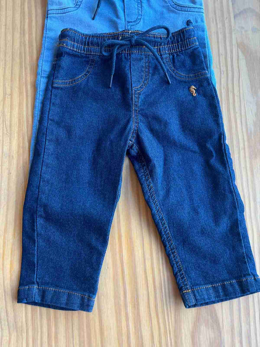CALÇA JEANS CAVALO MARINHO BORDADO BOLSOS DECORATIVOS MENINO ONDA MARINHA