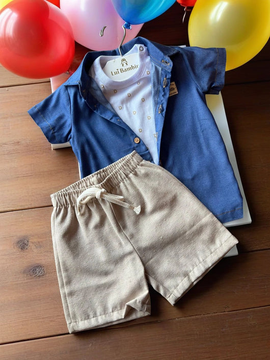 CONJUNTO CAMISA MC JEANS CAMISETA E BERMUDA MENINO DIVERTTO