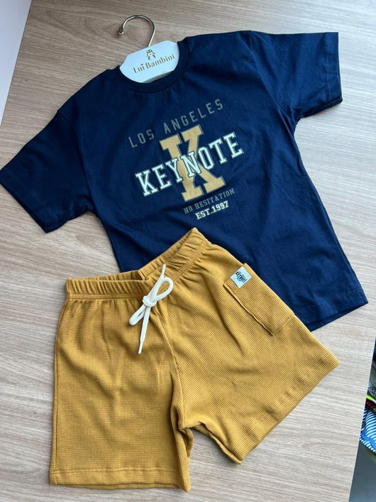 CONJUNTO CAMISETA MANGA CURTA LOS ANGELES E BERMUDA MENINO HRRADINHOS