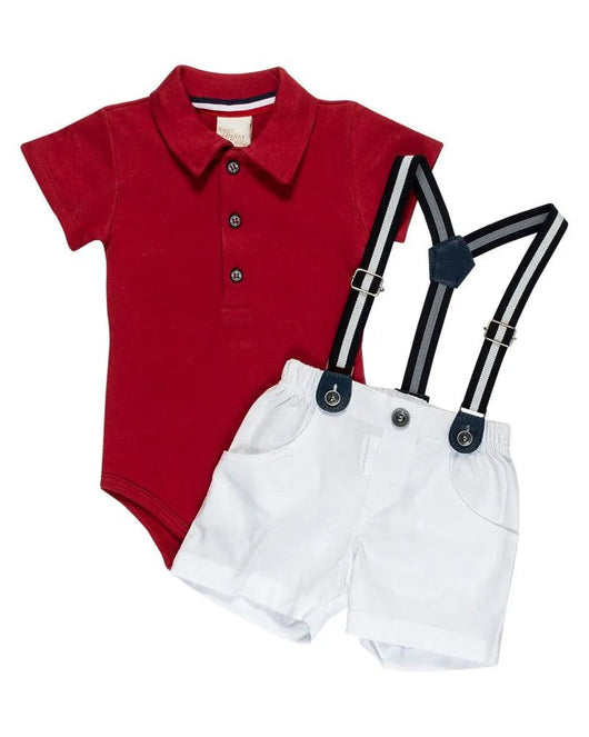 CONJUNTO BODY MANGA CURTA BERMUDA E SUSPENSORIO LISTRAS MENINO ANJOS BABY PRO45