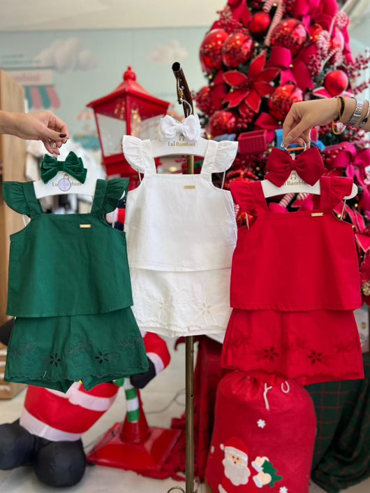 CONJUNTO BLUSA ALÇA BABADO BATA E SAIA BORDADO MENINA COLORITTA