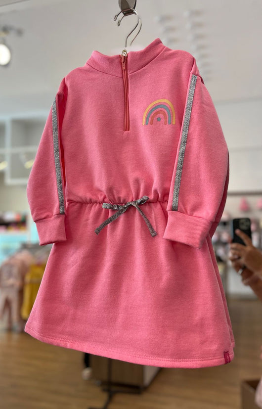 VESTIDO MOLETOM MANGA LONGA FLANELADO COM ZIPER ARCO IRIS GLITTER MENINA ELIAN PRO45