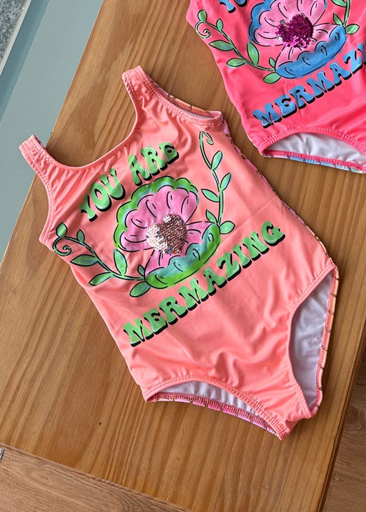 MAIÔ COM ALÇA CONCHA CORAÇÃO PAETES YOU ARE MERMAZING MENINA FAKINI