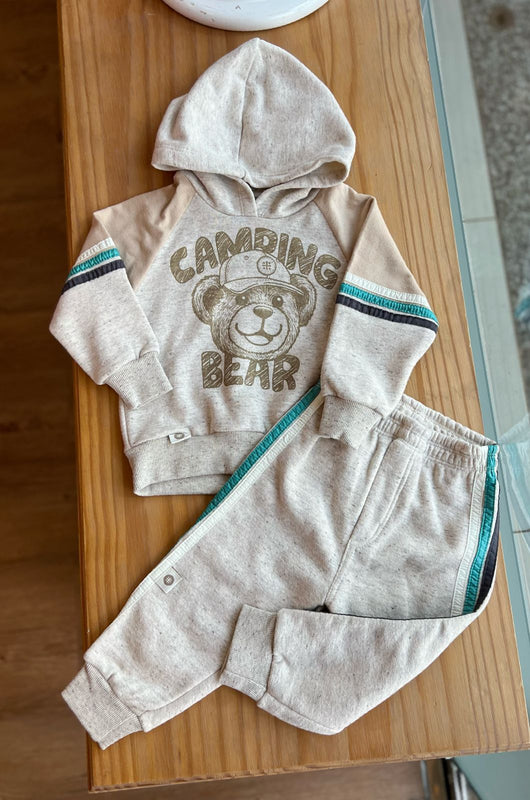 CONJUNTO MOLETOM MANGA LONGA CAPUZ CAMPING BEAR E CALÇA FLANELADA COM LISTRAS MENINO 1+1 PRO40