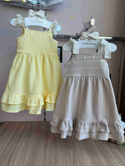 VESTIDO ALÇA RENDA LAÇO OMBRO BORDADO FLOR LISTRA FINA MENINA ANGERO
