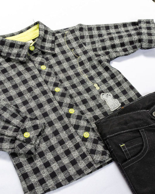 CONJUNTO CAMISA MANGA LONGA E CALCA XADREZ SARJA DOG MENINO ANJOS BABY 45PRO50+
