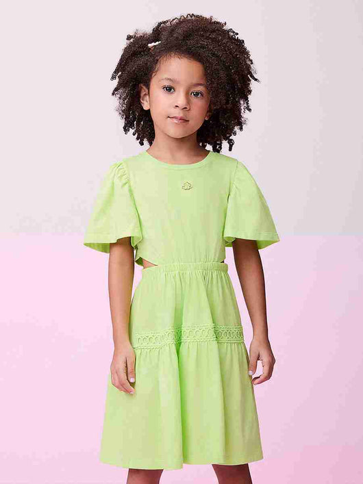 VESTIDO MANGA CURTA ABERTURA PINGENTE MENINA MOMI PRO30