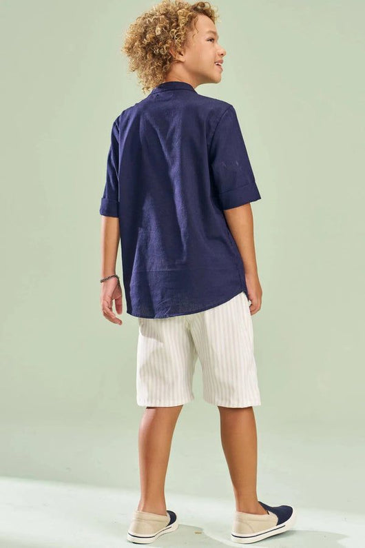 CONJUNTO BATA MANGA CURTA LINHO BERMUDA ALFAIATARIA COM ELASTANO MENINO JOHNNY FOX