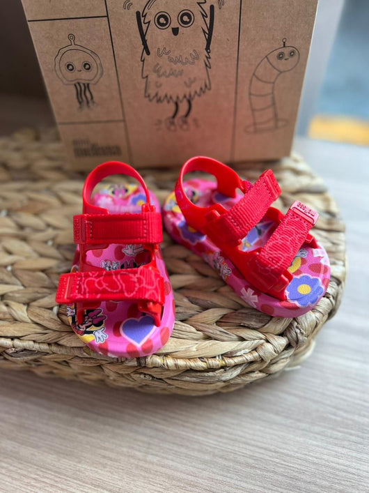 SANDÁLIA FECHO VELCRO DUPLO MIX DISNEY MINNIE E DAYSE MENINA MINI MELISSA