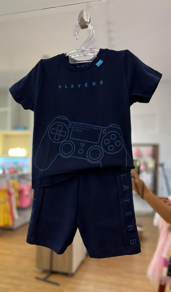 CONJUNTO CAMISETA MANGA CURTA GAMER E CONTROLE COM BERMUDA CANELADA PLAYERS MENINO FAKINI