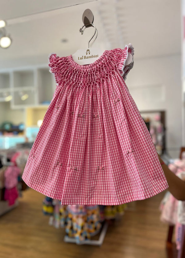 VESTIDO CASINHA DE ABELHA XADREZ QUADRICULADO VICHY TULIPAS MENINA LUI BAMBINI