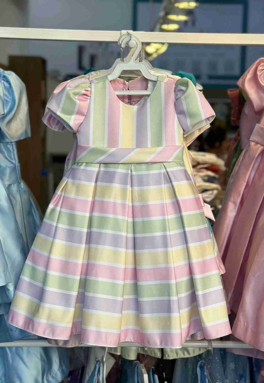 VESTIDO FESTA MANGA CURTA LISTRADO COLORIDO MENINA KOPELA
