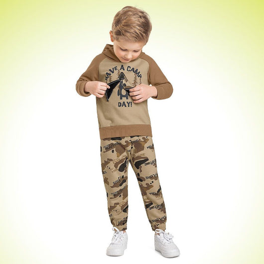 CONJUNTO MOLETOM MANGA LONGA COM CAPUZ E CALÇA ACAMPAMENTO DO URSO MENINO FAKINI