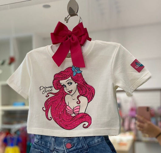 BLUSA MANGA CURTA PEQUENA SEREIA ARIEL COM STRASS MENINA MOMI
