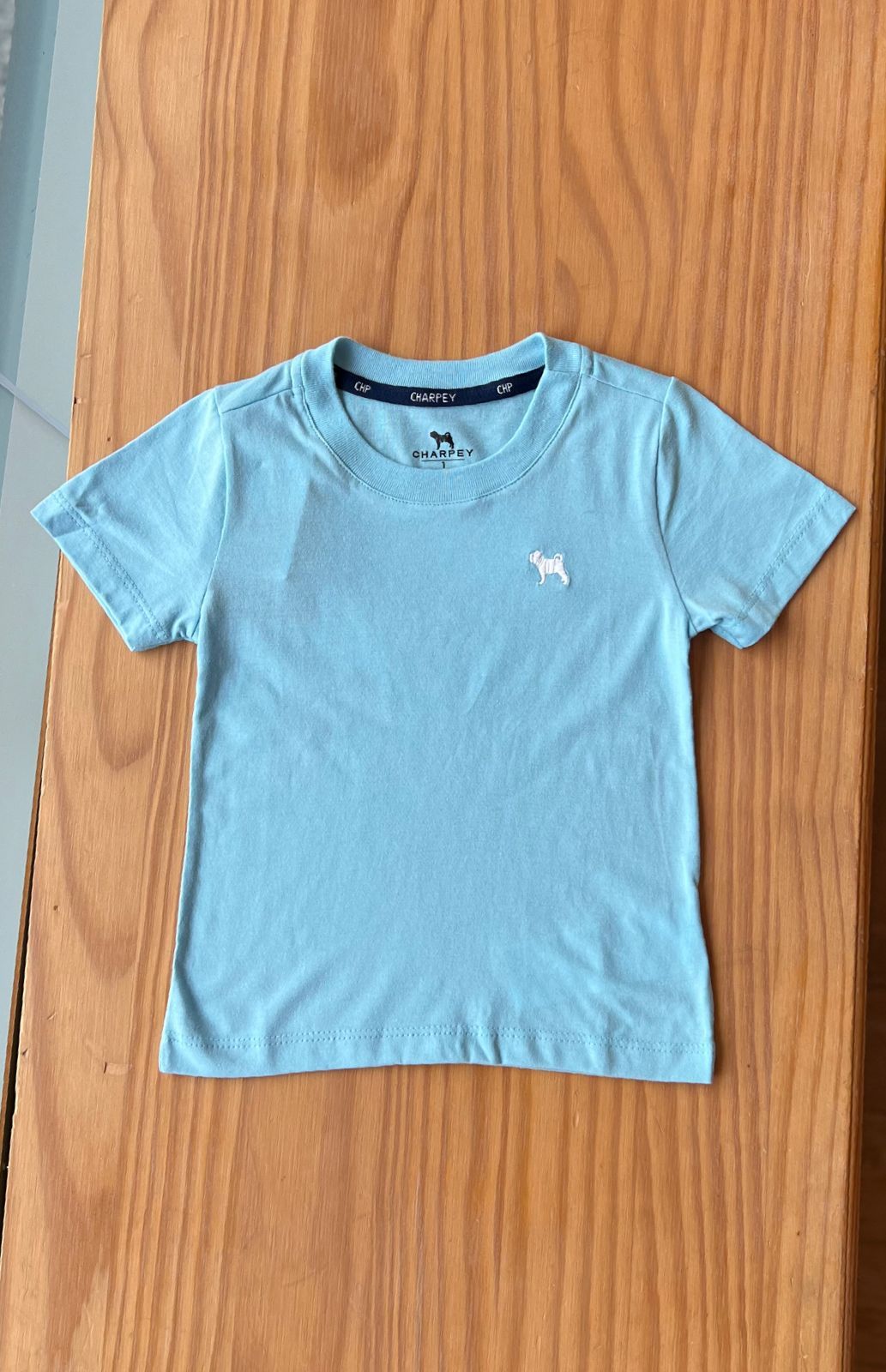 CAMISETA MANGA CURTA EM MEIA MALHA COM BORDADO E GOLA REDONDA MENINO CHARPEY