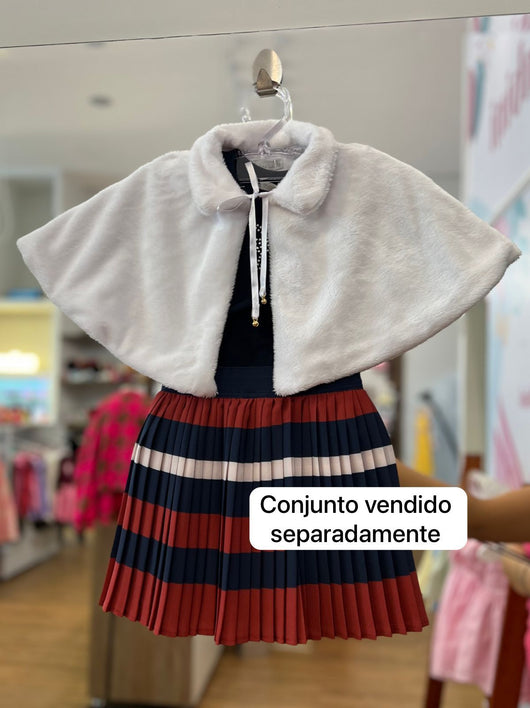 PONCHO PELUCIADO COM GOLA E FITA PONTEIRA METALICA DOURADA MENINA BARBARA KIDS PRO30