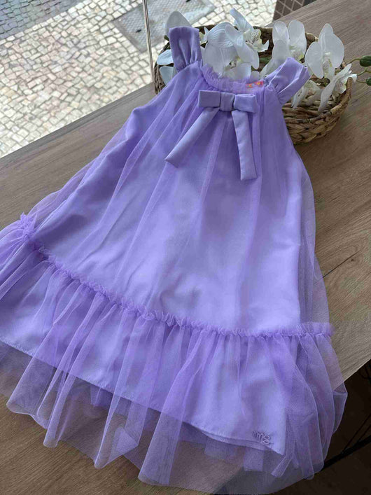 VESTIDO REGATA TULE COM LAÇO E BABADOS MENINA MON SUCRÉ