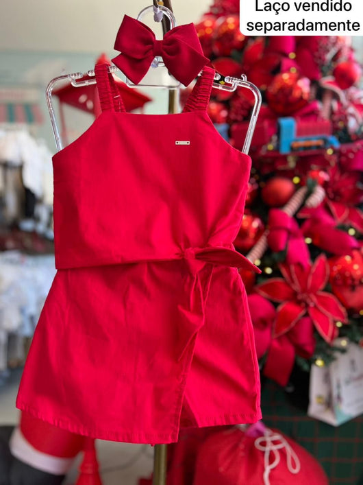 CONJUNTO BLUSA ALÇA BATA AMARRAÇÃO LISA E SHORT SAIA MENINA ELIAN