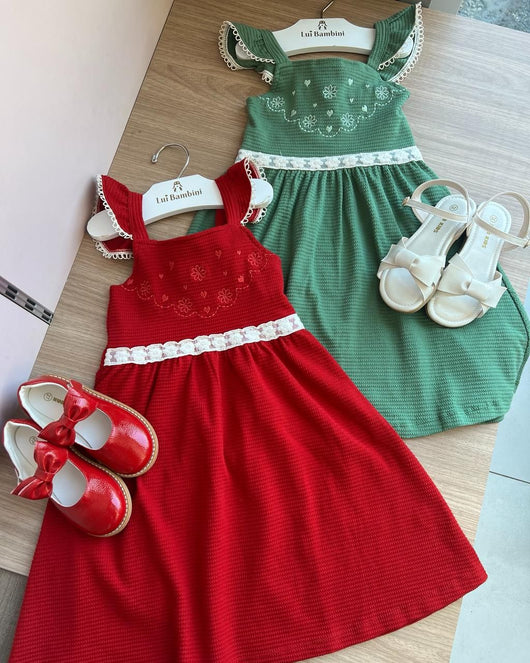 VESTIDO REGATA BABADO BORDADO NATAL MENINA ANGERÔ