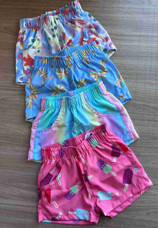 SHORT NYLON BORBOLETAS COLORIDO MENINA HAVE FUN
