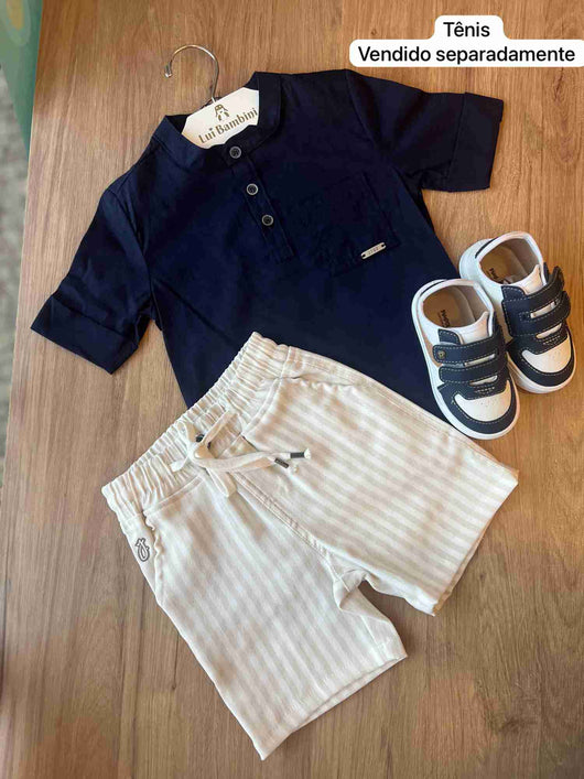 CONJUNTO BATA MANGA CURTA LINHO BERMUDA ALFAIATARIA COM ELASTANO MENINO JOHNNY FOX