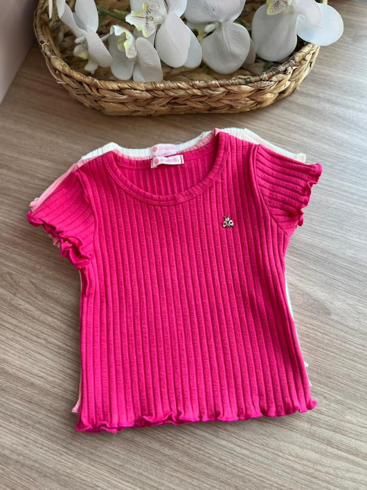 BLUSA CANELADA MANGA CURTA COM PINGENTE MENINA SOMNII