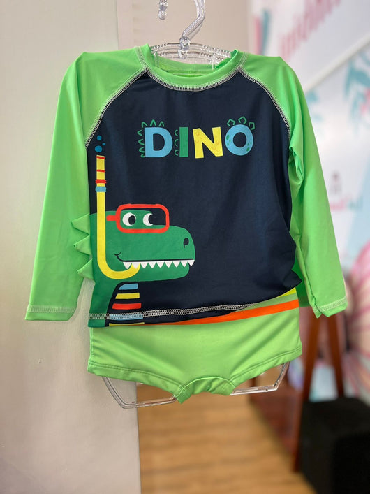 CONJUNTO CAMISETA MANGA LONGA E SUNGA BOXER DINO UV50+ MENINO FAKINI