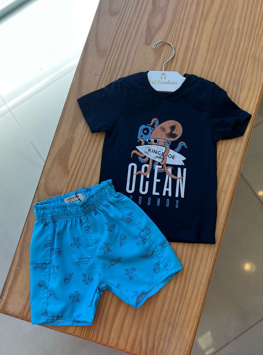 CONJUNTO CAMISA MANGA CURTA OCEANO POLVO E BERMUDA MENINO KING&JOE PRO25