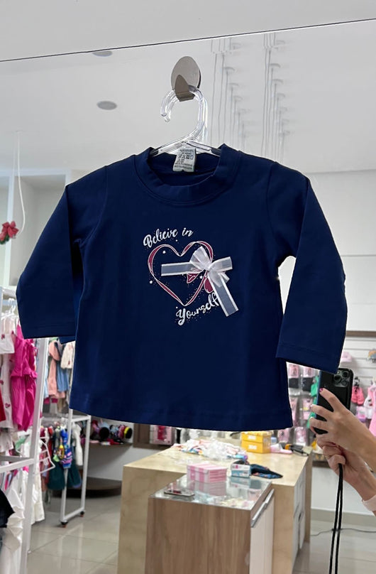 BLUSA MANGA LONGA EM MALHA CORACAO LACO MENINA HAVE FUN