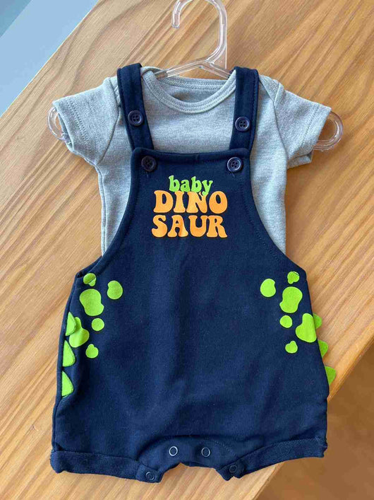 CONJUNTO BODY MANGA CURTA E MACACÃO BABY DINO MENINO FAKINI
