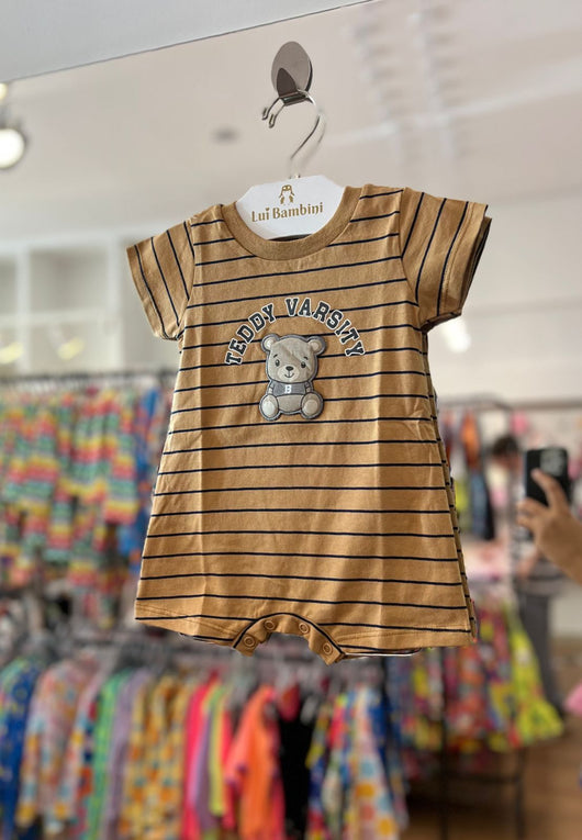 MACACÂO MANGA CURTA URSO TEDDY VARSITY EM RELEVO MENINO PULLA BULLA
