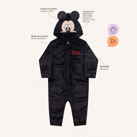 MACACAO MANGA LONGA COM CAPUZ KIGURUMI MICKEY MENINO FAKINI