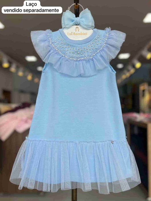 VESTIDO REGATA COM PEROLAS TULE E STRASS MENINA PETIT CHERIE