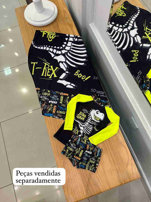 CONJUNTO CAMISETA MANGA LONGA E SUNGA BOXER DINOSSAUROS UV50+ MENINO MARUJOS E SEREIAS PRO25