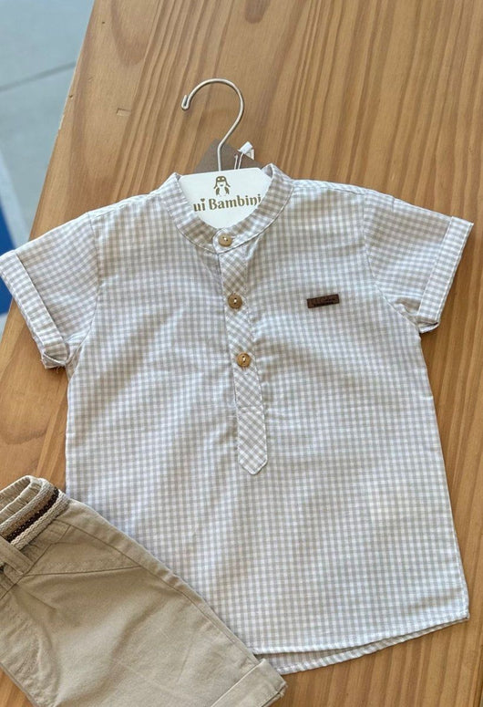CAMISA BATA MANGA CURTA GOLA PADRE XADREZ QUADRICULADA MENINO BARBARA KIDS