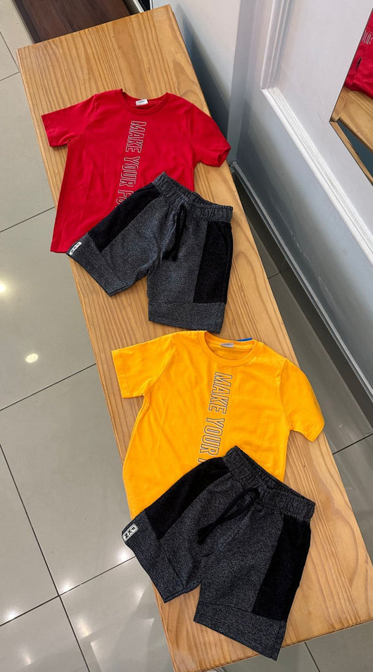 CONJUNTO CAMISETA MANGA LONGA MAKE YOUR FUTURE COM BERMUDA MOLETINHO MENINO FAKINI PRO25