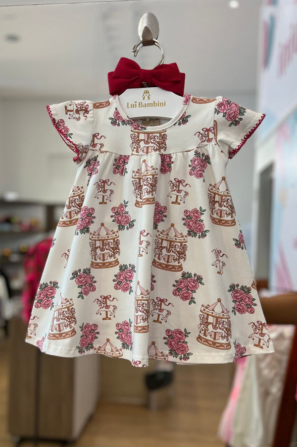 VESTIDO MANGA CURTA COM RENDA FLORES E CARROSSÉIS MENINA MILON